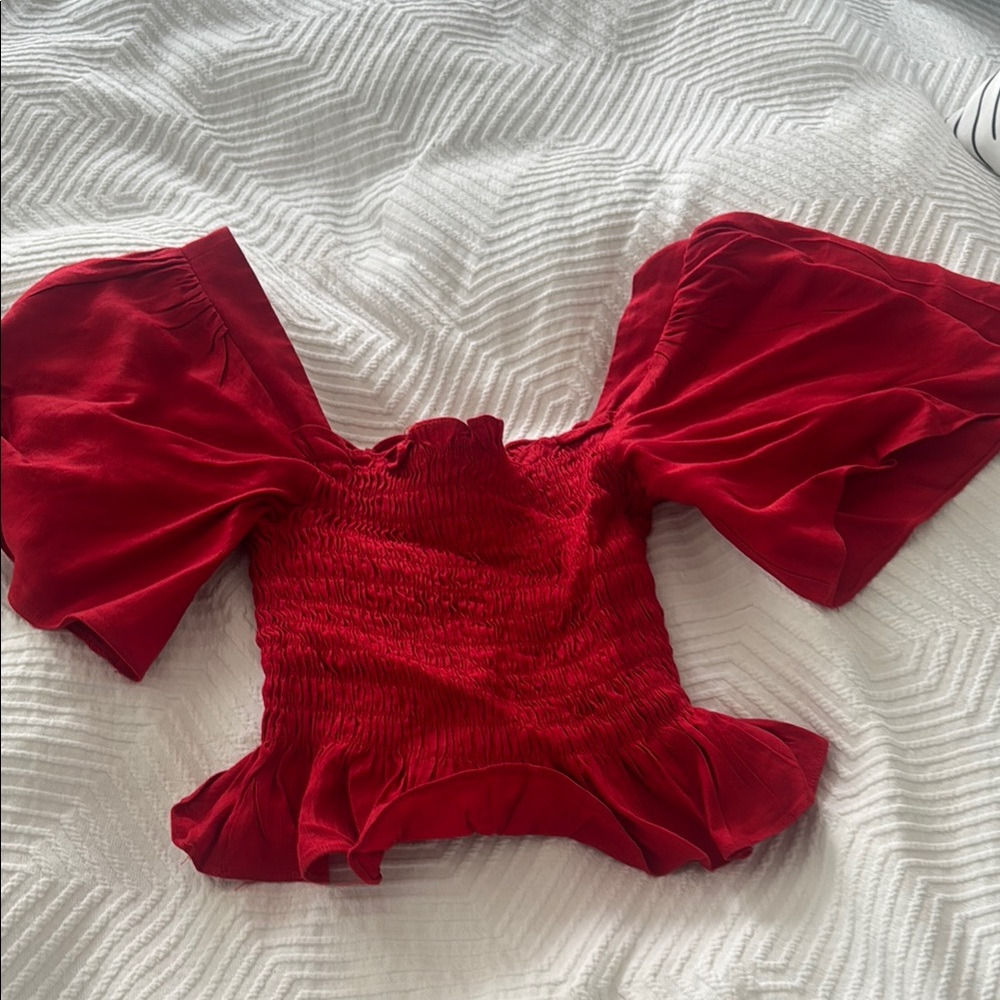 Lulu's Red Crop Top with Puff Sleeves